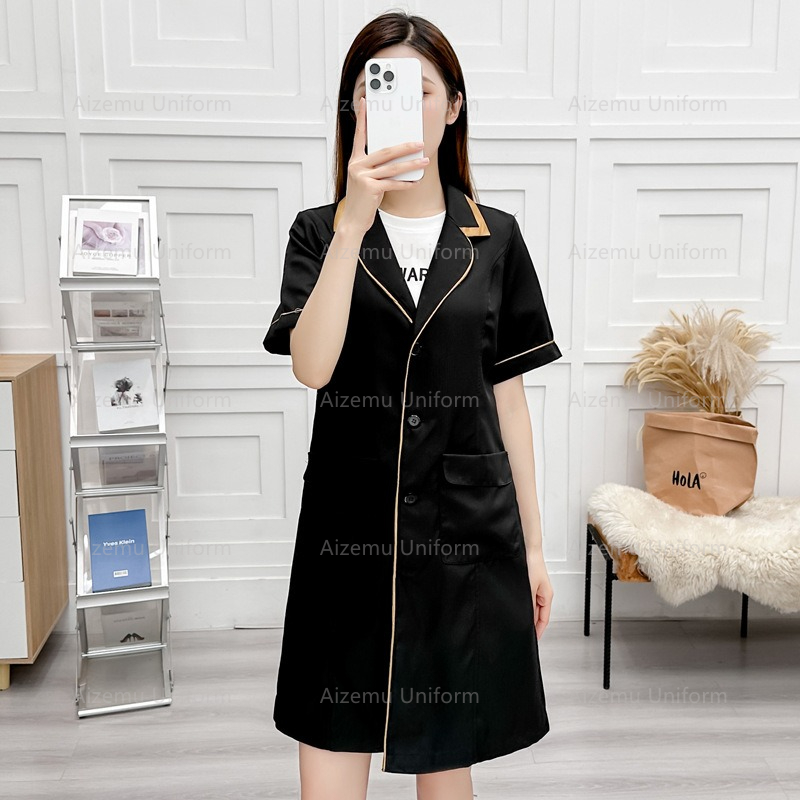 Uniforme de beleza preto com r - Medical Lab Hospital avaliação e preço